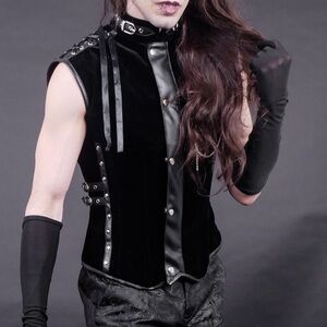 Burleska Dracula men's waist coat black velvet flock Size 40